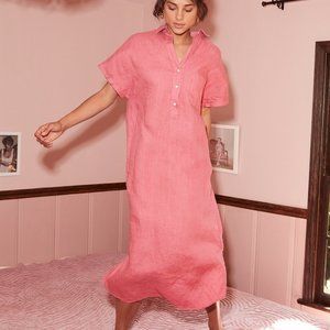 Grayson tumbled linen full length Artist Dress discontinued - Sky Blue and Coral